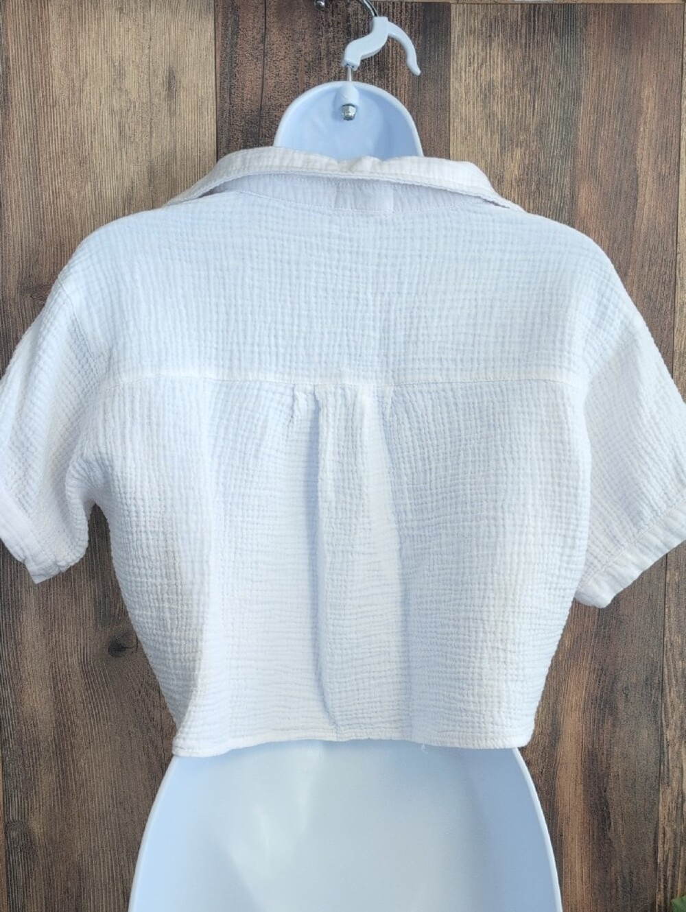 Love Notes White Cotton Gauze Cropped Button-Down Shirt S    838A - Picture 3 of 5